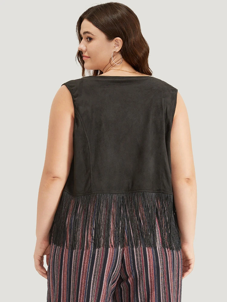 Plain Tassel Trim Rivets Sleeveless Jacket 4 Plain Tassel Trim Rivets Sleeveless Jacket - Image 2