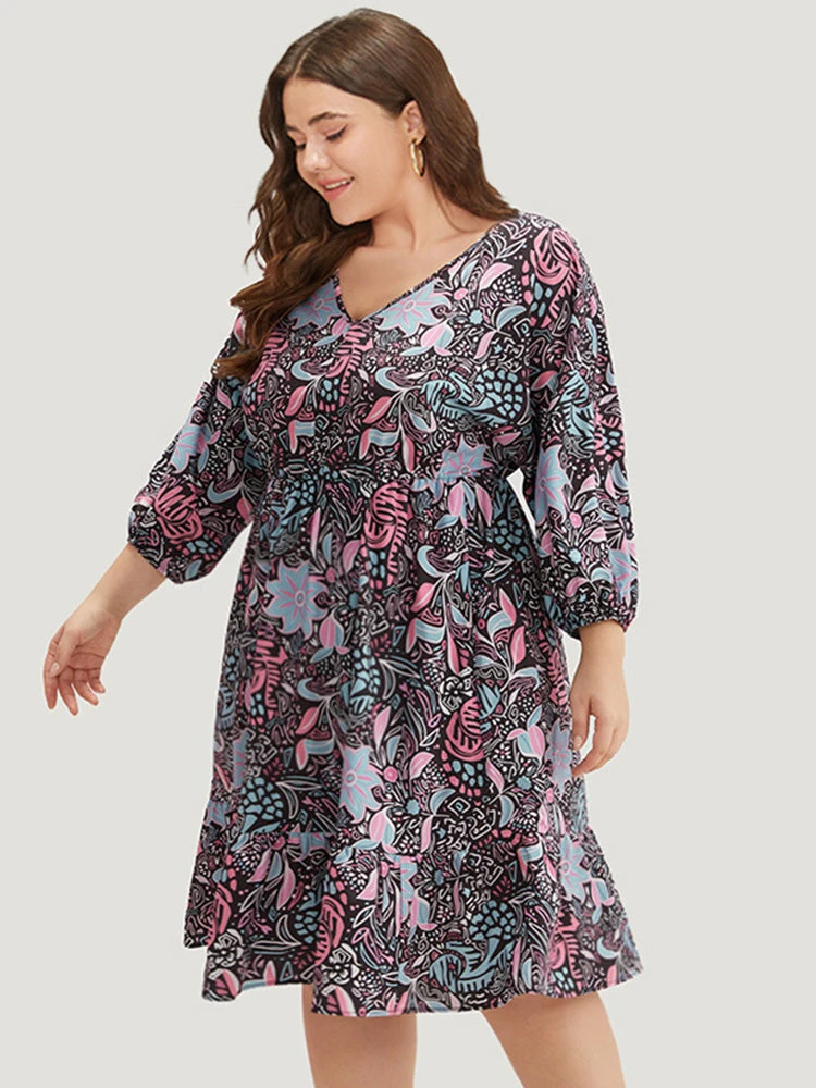 Floral Print Lantern Sleeve Elastic Waist Dress 7 Floral Print Lantern Sleeve Elastic Waist Dress - Image 5