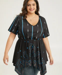 Boho Print Ruffles Hanky Hem T-shirt -Clothing Shop 792099061 aq