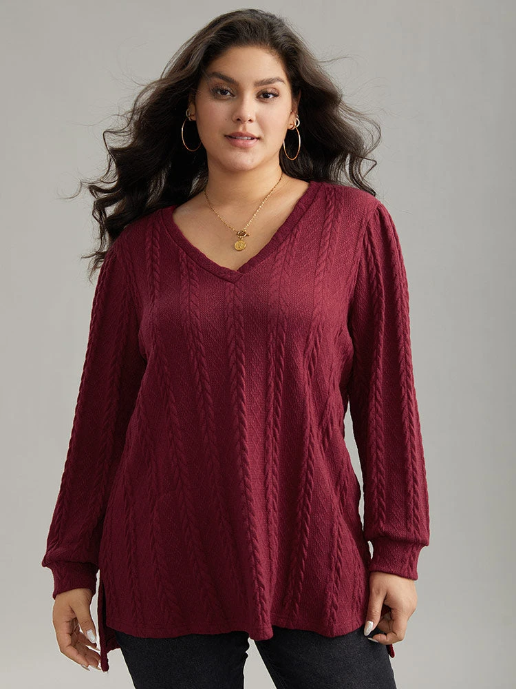 Plain Cable Knit Elastic Cuffs Sweatshirt 4 Plain Cable Knit Elastic Cuffs Sweatshirt - Image 2