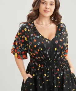 Floral Printed Pocket V Neck Shirred Split Hem Dress -Clothing Shop 792595539 qc cc81937a 77f5 423b bb4d 9a55b2ba7bd5