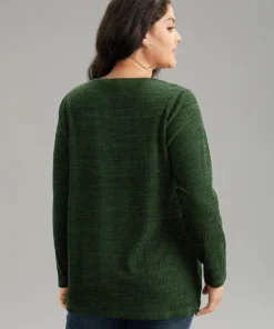 Solid Rib Knit Button Detail T-shirt -Clothing Shop 792950716 qo