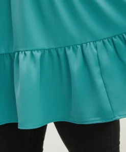 Solid V Neck Lantern Sleeve Ruffle Hem Blouse Without Belt -Clothing Shop 793090686 hk