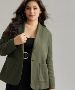 Plisse Lapel Collar Patched Pocket Blazer