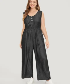 Solid Pocket Button Detail Zipper Tank Jumpsuit