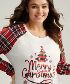 Christmas Print Raglan Sleeve Crew Neck Sleep Top -Clothing Shop 794214289 dv