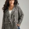 Tweed Plisse Double Breasted Flap Pocket Coat -Clothing Shop 794863389 ur