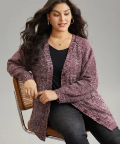 Heather Patched Pocket Open Front Cardigan -Clothing Shop 79494909 ql