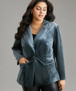 Velvet Suit Collar Pocket Button Up Blazer