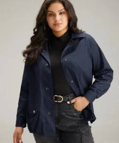 Cotton Button Fly Drawstring Hem Coat