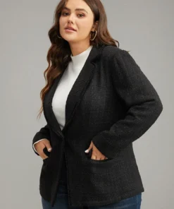 Plain Tweed Plisse Pocket Button Through Blazer -Clothing Shop 795731722 cp