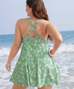 Floral Print Wrap Gathered Split Swim Dress -Clothing Shop 796197774 sm