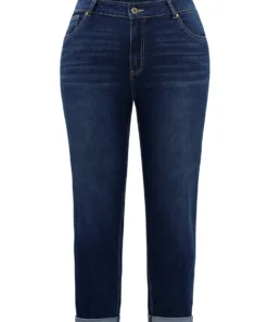 Plain Roll Hem Zipper Fly Jeans -Clothing Shop 797581636 hy