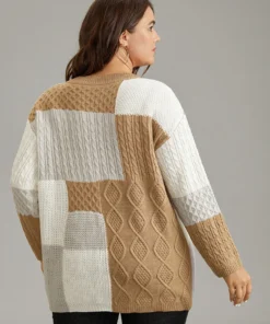 Cable Knit Colorblock Patchwork Pullover -Clothing Shop 797770812 sf