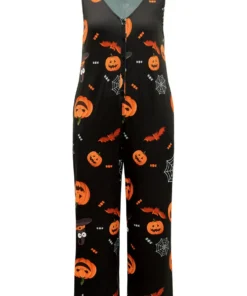 Halloween Print Button Detail Sleeveless Sleep Jumpsuit -Clothing Shop 797959724 qj