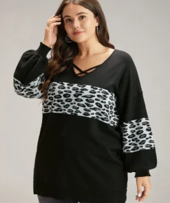 Anti-Pilling Leopard Patchwork Crisscross Neck Pullover -Clothing Shop 798300962 bg bf7a0b2a 8619 4049 9c8d 4247ad0ef26a