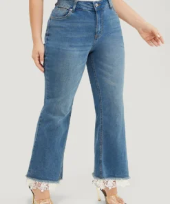 Slightly Stretchy High Rise Dark Wash Lace Hem Jeans -Clothing Shop 798506505 ln