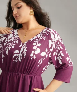 Silhouette Floral Print Elastic Waist Dress -Clothing Shop 798775517 cf