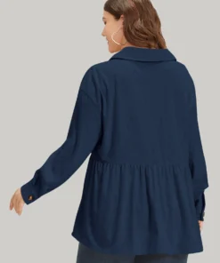 Plain Shirt Collar Button Through Ruffle Hem Pocket Coat -Clothing Shop 799012616 hj