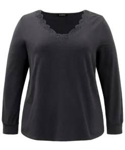 Cotton Plain Lace Panel Sleep Top -Clothing Shop 799031676 qz