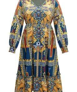 Boho Print Shirred Pocket Ruffle Hem Dress -Clothing Shop 799164350 ye 9a046be6 ec41 4dca a3a2 c6621b49ca2e