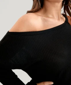 Colorblock Contrast Waffle Knit One Shoulder Long Tee -Clothing Shop 7 fd306a8c b2a9 4433 be6b b2968de9a182