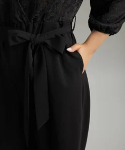 Plain Textured Belted Wrap Jumpsuit -Clothing Shop 80010418 xv