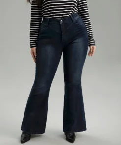Flare Leg Very Stretchy Pleated Patchwork Jeans