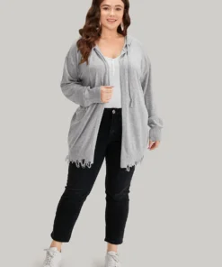 Supersoft Essentials Solid Hooded Raw Hem Drawstring Cardigan 22 Supersoft Essentials Solid Hooded Raw Hem Drawstring Cardigan -Clothing Shop 800339187 zk