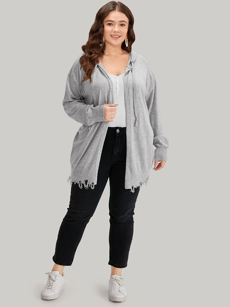 Supersoft Essentials Solid Hooded Raw Hem Drawstring Cardigan 11 Supersoft Essentials Solid Hooded Raw Hem Drawstring Cardigan - Image 9