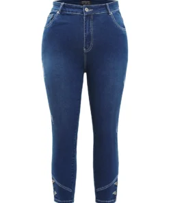 Very Stretchy High Rise Dark Wash Button Hem Jeans -Clothing Shop 800415068 gd