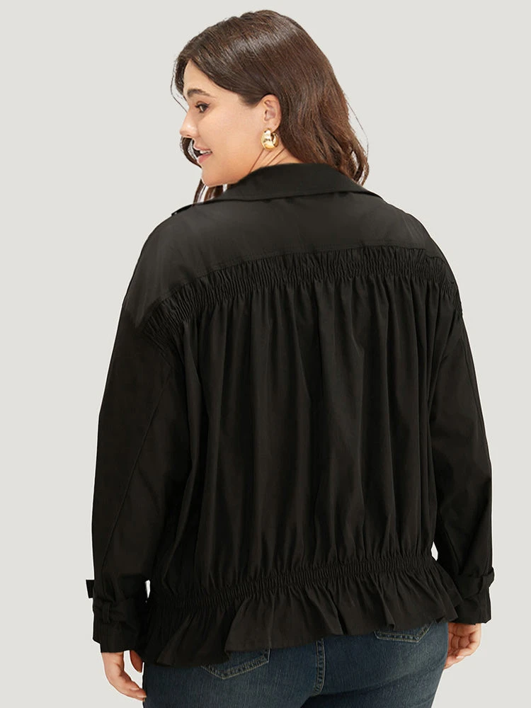 Shirred Lapel Collar Metal Buckle Button Up Coat 4 Shirred Lapel Collar Metal Buckle Button Up Coat - Image 2