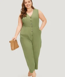 Plain Pocket Button Through Tank Jumpsuit 16 Plain Pocket Button Through Tank Jumpsuit -Clothing Shop 80059269 dl