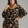 Leopard Contrast Jacquard Turtleneck Pullover 2 Leopard Contrast Jacquard Turtleneck Pullover -Clothing Shop 800633145 bb