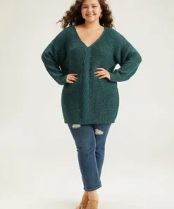 Cable Knit Plain Elastic Cuffs Pullover -Clothing Shop 80123346 fe 16c6e92e c379 4d58 b509 49e886712219