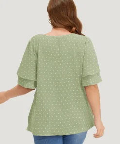 Plain Ruffle Tiered Sleeve V Neck Polka Dot Blouse 33 Plain Ruffle Tiered Sleeve V Neck Polka Dot Blouse -Clothing Shop 801413351 vg 6028cb0c e17c 4a74 9b3f de232c01a838