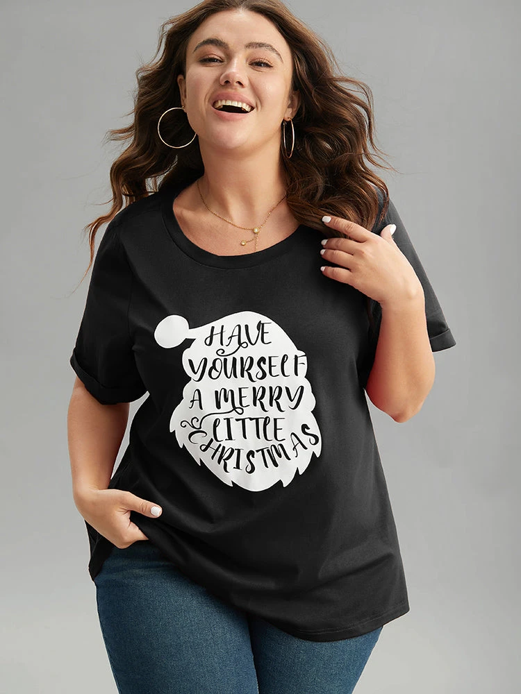 Christmas Print Round Neck Roll Sleeve T-shirt 12 Christmas Print Round Neck Roll Sleeve T-shirt - Image 10