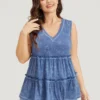 Contrast Stitch Frill Trim Ruffle Tiered Vintage Tank Top