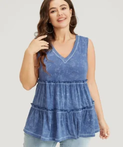 Contrast Stitch Frill Trim Ruffle Tiered Vintage Tank Top