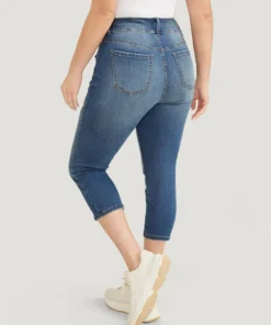 Very Stretchy High Rise Medium Wash Cropped Jeans -Clothing Shop 802483216 qf