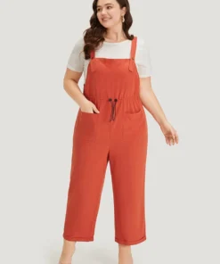 Plain Button Up Pocket Roll Hem Drawstring Jumpsuit -Clothing Shop 802738275 lf e9aae9c3 f5d0 48af bf27 c22936dd117d