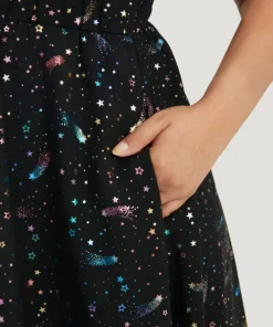 Star Glitter Pocket Ruched Square Neck Dress -Clothing Shop 802863245 qg