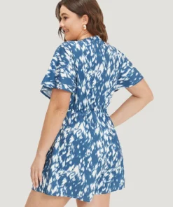 Batik Print Ruffle Sleeve Pocket Elastic Waist Jumpsuit -Clothing Shop 802908505 or