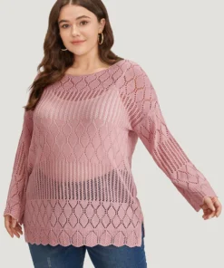 Supersoft Essentials Hollow Out Split Side Bell Sleeve Pullover