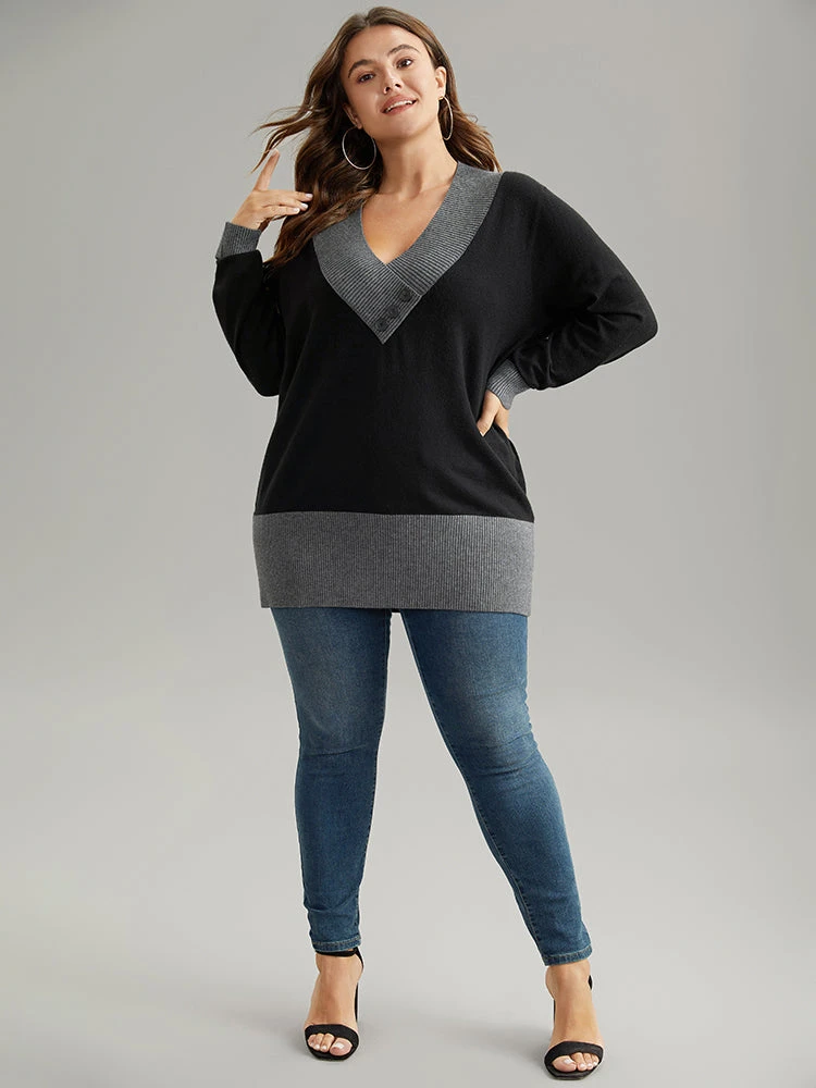 Supersoft Essentials Contrast Deep V Neck Button Detail Pullover 9 Supersoft Essentials Contrast Deep V Neck Button Detail Pullover - Image 7