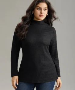Plain Texture Mock Neck T-shirt 13 Plain Texture Mock Neck T-shirt -Clothing Shop 804130706 fl