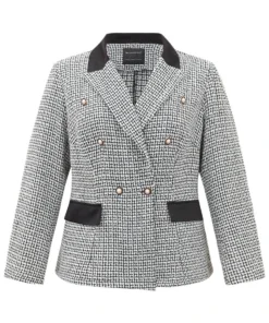 Houndstooth Lapel Collar Button Detail Blazer -Clothing Shop 80446359 ah