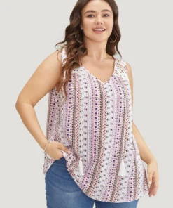 Bandana Print Tassels Lace Tank Top