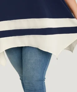 Anti-Wrinkle Two Tone Hanky Hem Blouse 29 Anti-Wrinkle Two Tone Hanky Hem Blouse -Clothing Shop 805079808 po