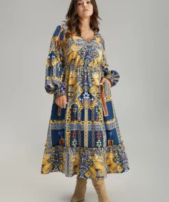 Boho Print Shirred Pocket Ruffle Hem Dress -Clothing Shop 805166364 pt 1c834672 f834 4d35 9722 444e8251db60